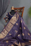 Royal Navy Kanjeevaram Saree with a stunning blouse pattern