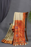 Gadwal Paithai Tissue saree in ivory-gold and orange