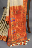 Gadwal Paithai Tissue saree in ivory-gold and orange