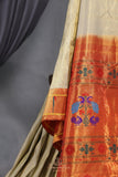 Gadwal Paithai Tissue saree in ivory-gold and orange