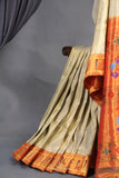 Gadwal Paithai Tissue saree in ivory-gold and orange