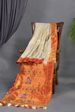 Gadwal Paithai Tissue saree in ivory-gold and orange