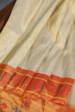 Gadwal Paithai Tissue saree in ivory-gold and orange