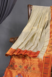 Gadwal Paithai Tissue saree in ivory-gold and orange