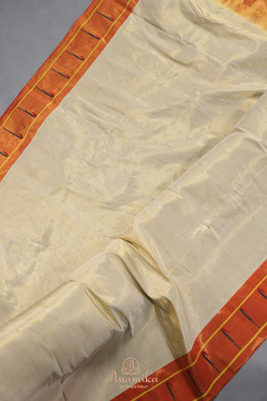 Gadwal Paithai Tissue saree in ivory-gold and orange