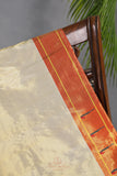 Gadwal Paithai Tissue saree in ivory-gold and orange