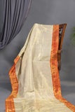 Gadwal Paithai Tissue saree in ivory-gold and orange