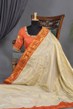 Gadwal Paithai Tissue saree in ivory-gold and orange
