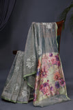 Crushed Tissue saree with all over embroidered buttas