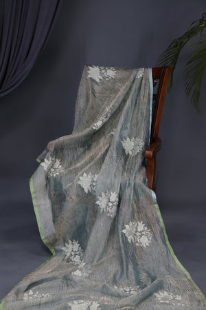 Crushed Tissue saree with all over embroidered buttas