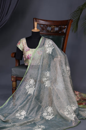 Crushed Tissue saree with all over embroidered buttas