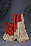 Kanjeevaram silk saree in a lovely red and off white combo