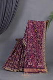 Purplish Wine color Pure Patola saree with maggam work border