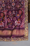 Purplish Wine color Pure Patola saree with maggam work border