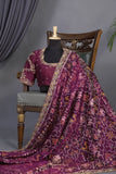 Purplish Wine color Pure Patola saree with maggam work border