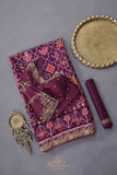 Purplish Wine color Pure Patola saree with maggam work border