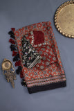 Earthy Brown Ajrak saree on modal silk