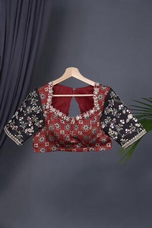 Earthy Brown Ajrak saree on modal silk