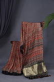 Earthy Brown Ajrak saree on modal silk