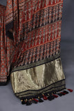 Earthy Brown Ajrak saree on modal silk