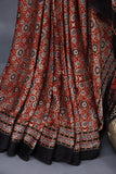 Earthy Brown Ajrak saree on modal silk