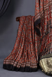 Earthy Brown Ajrak saree on modal silk