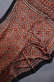 Earthy Brown Ajrak saree on modal silk