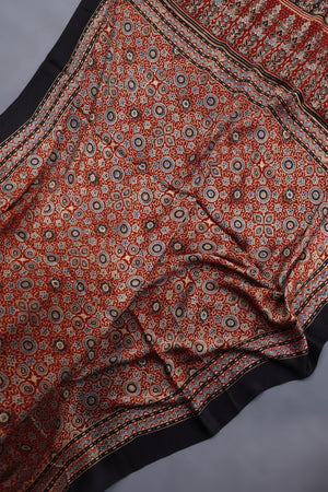 Earthy Brown Ajrak saree on modal silk