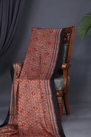 Earthy Brown Ajrak saree on modal silk