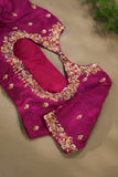 A beautiful kanjeevaram saree in peach with resham thread work floral border