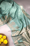 Raw Mango pattu saree in aqua blue