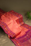 A beautiful kanjeevaram saree in peach with resham thread work floral border