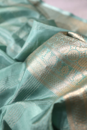 Raw Mango pattu saree in aqua blue