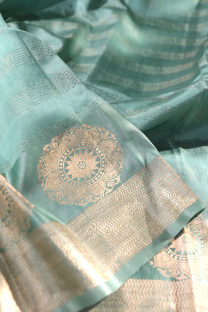 Raw Mango pattu saree in aqua blue