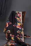 A lovely soft silk floral saree in black with a mirror work blouse