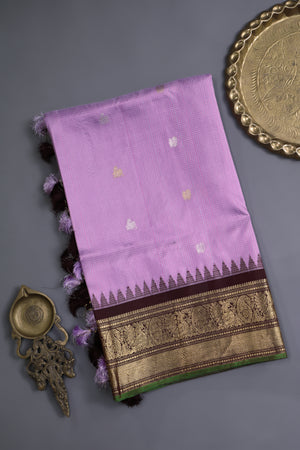 Pure Gadwal Saree in Lavender & Brown combo
