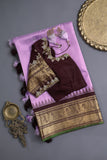 Pure Gadwal Saree in Lavender & Brown combo
