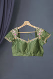 A lovely tussar floral saree with beautiful scalloped mirror embroidery