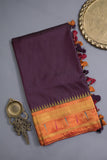 Pure Gadwal Tissue Saree in a rich deep plum color