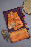 Pure Gadwal Tissue Saree in a rich deep plum color