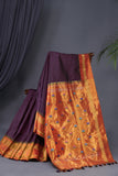 Pure Gadwal Tissue Saree in a rich deep plum color