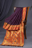 Pure Gadwal Tissue Saree in a rich deep plum color