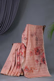A lovely tussar floral saree with beautiful scalloped mirror embroidery