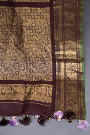 Pure Gadwal Saree in Lavender & Brown combo