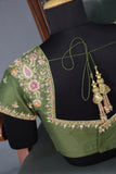 A lovely tussar floral saree with beautiful scalloped mirror embroidery