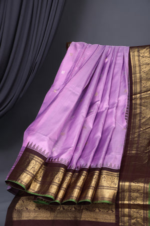 Pure Gadwal Saree in Lavender & Brown combo