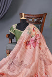 A lovely tussar floral saree with beautiful scalloped mirror embroidery