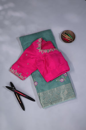 Light weight silk saree in blue and pink