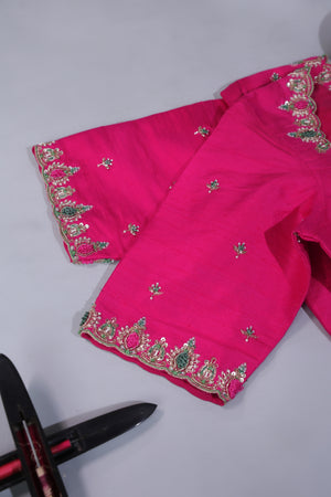 Light weight silk saree in blue and pink