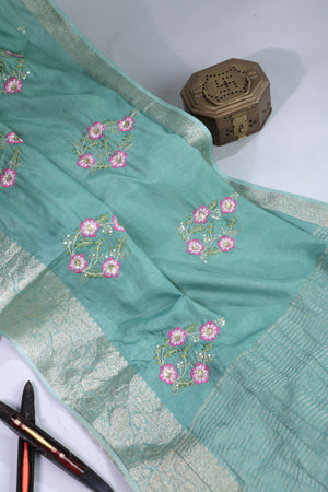 Light weight silk saree in blue and pink